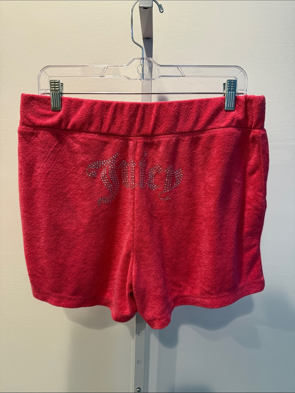 Juicy Couture Hot Pink Terry Yoga Track Shorts Rhinestone Logo Women Size L